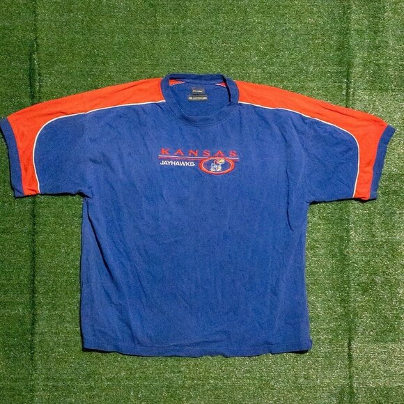 VINTAGE KANSAS JAYHAWKS KU PRO EDGE MENS CASUAL T SHIRT RED BLUE SIZE XXXL - Picture 1 of 8